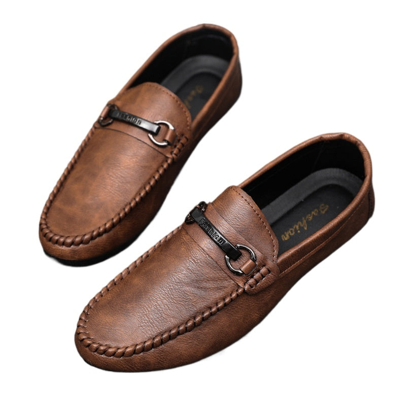 Low-top men's soft-soled shoes, one-pedal loafers, wear-resistant trend handmade high-end British business lazy leather shoes