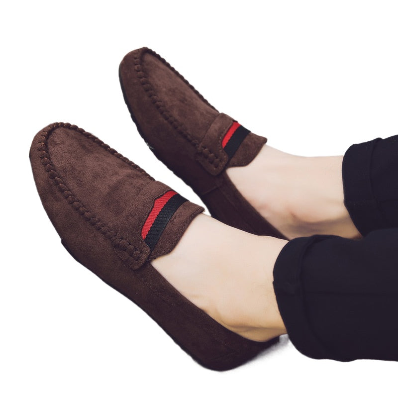 Leather soft leather soft bottom red casual men's British style work loafer beanie shoes soft leather shoes Internet celebrities