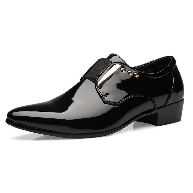 Men's Black Leather Formal Shoes, Pointed Toe, Business, Style 0487