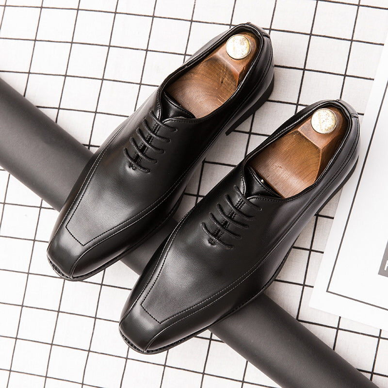 Men's Black Leather Formal Shoes, Retro, Wedding
