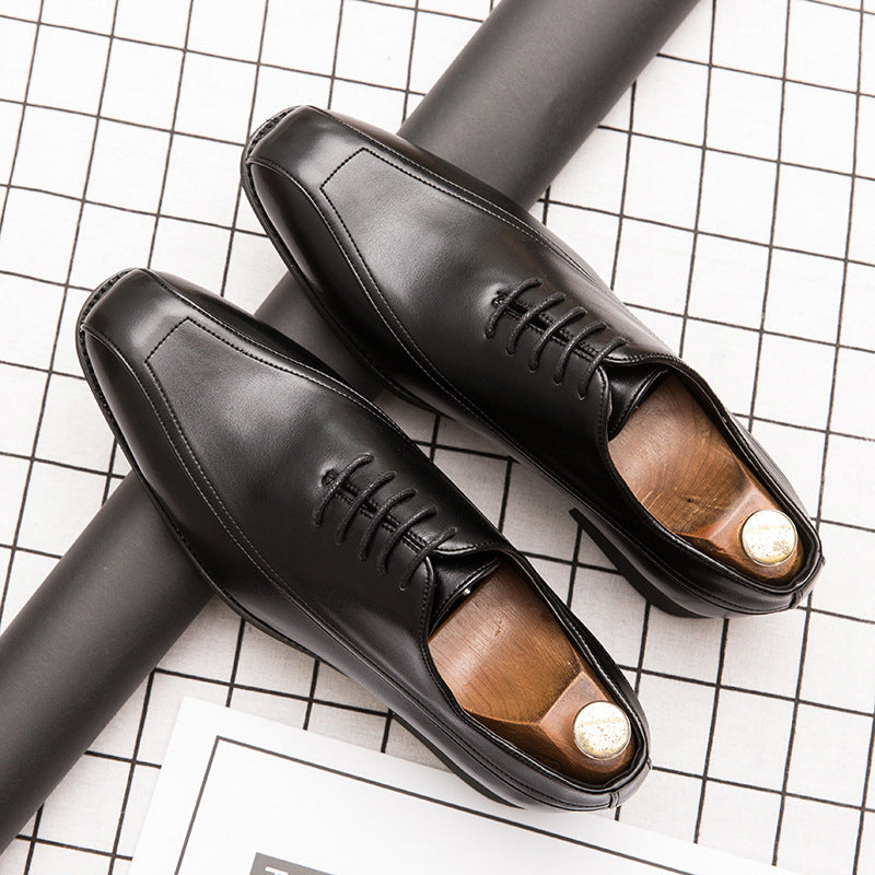 Men's Black Leather Formal Shoes, Retro, Wedding