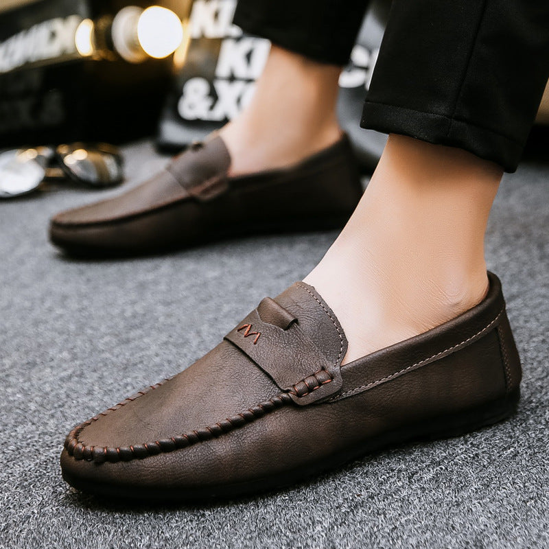 Loafers men's trend 2024 new casual leather shoes summer breathable lazy one pedal soft-soled driving men's shoes