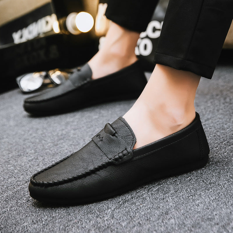 Loafers men's trend 2024 new casual leather shoes summer breathable lazy one pedal soft-soled driving men's shoes