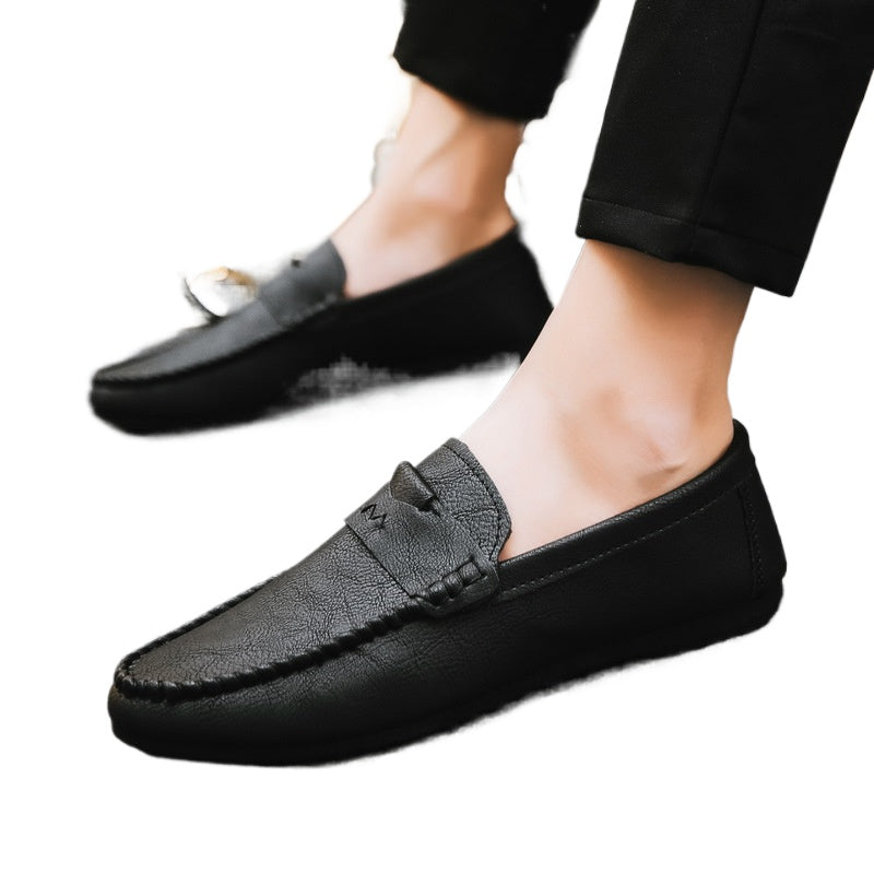 Loafers men's trend 2024 new casual leather shoes summer breathable lazy one pedal soft-soled driving men's shoes