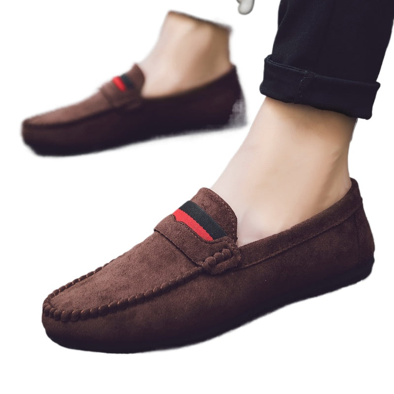Leather soft leather soft bottom red casual men's British style work loafer beanie shoes soft leather shoes Internet celebrities