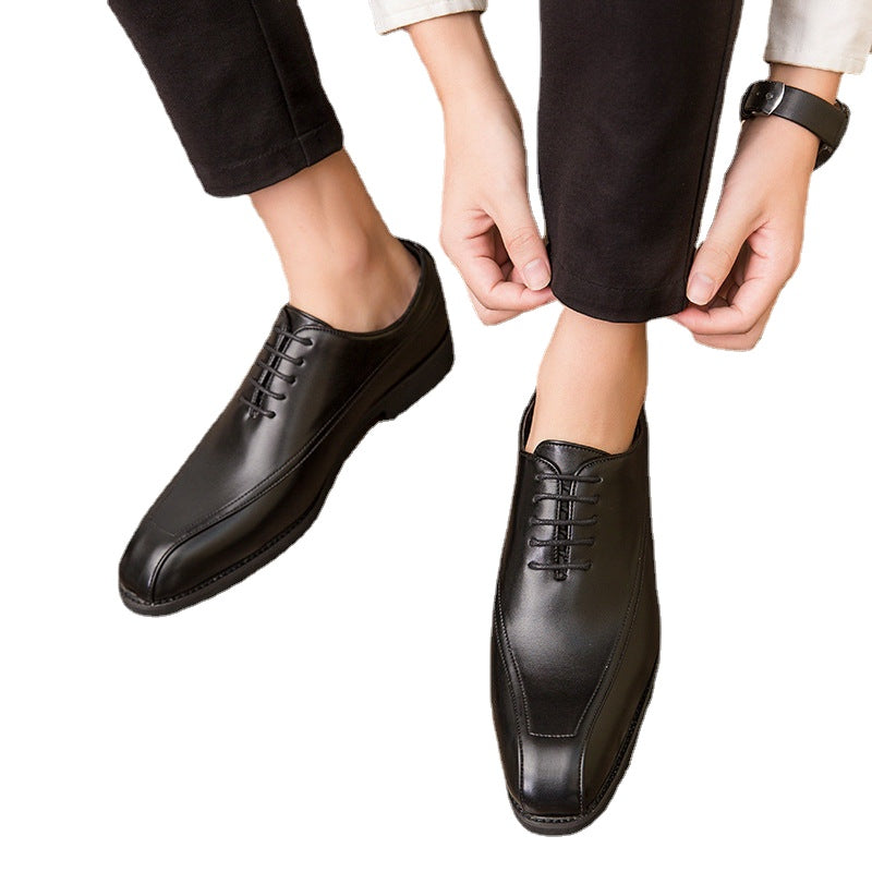 Men's Black Leather Formal Shoes, Retro, Wedding
