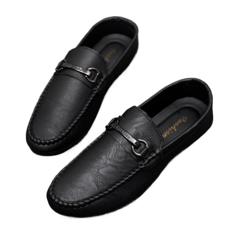 Low-top men's soft-soled shoes, one-pedal loafers, wear-resistant trend handmade high-end British business lazy leather shoes