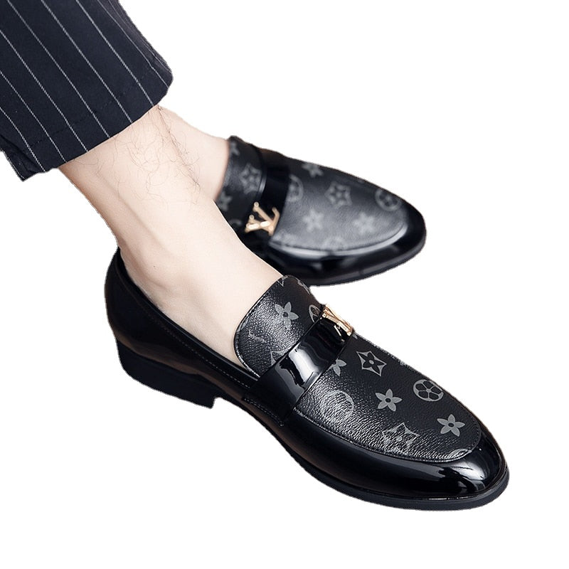 Men's Black Leather Driving Shoes, Business, Wedding, Style 3015