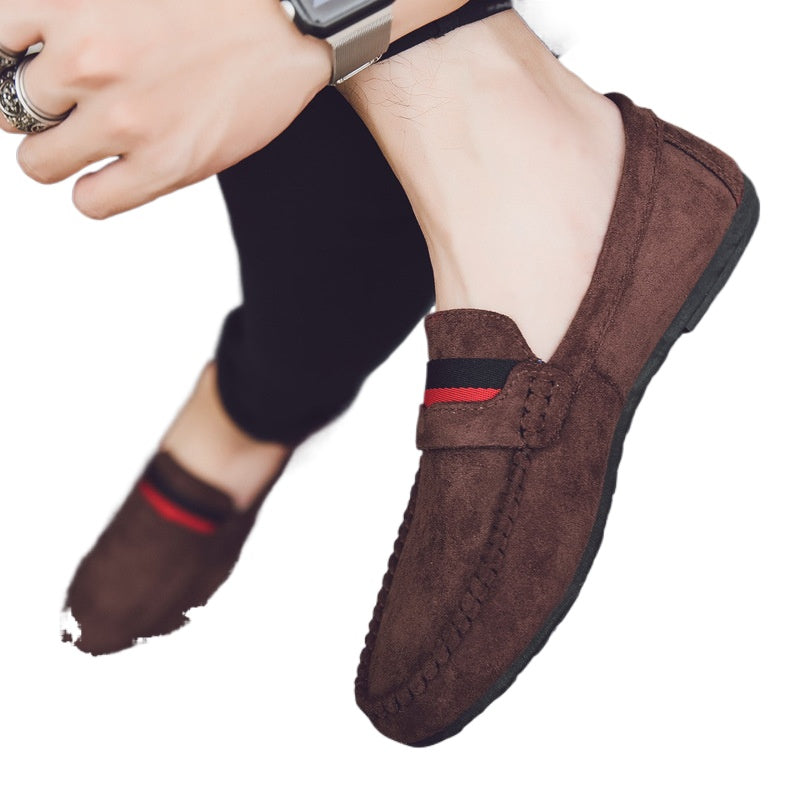 Leather soft leather soft bottom red casual men's British style work loafer beanie shoes soft leather shoes Internet celebrities