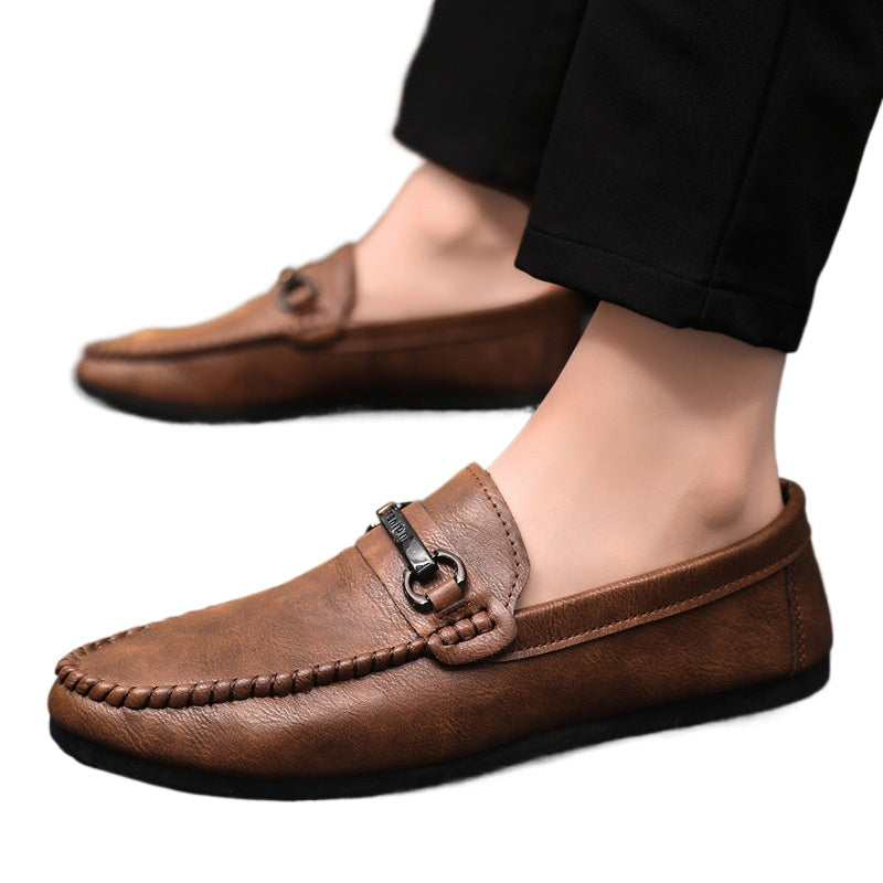 Low-top men's soft-soled shoes, one-pedal loafers, wear-resistant trend handmade high-end British business lazy leather shoes