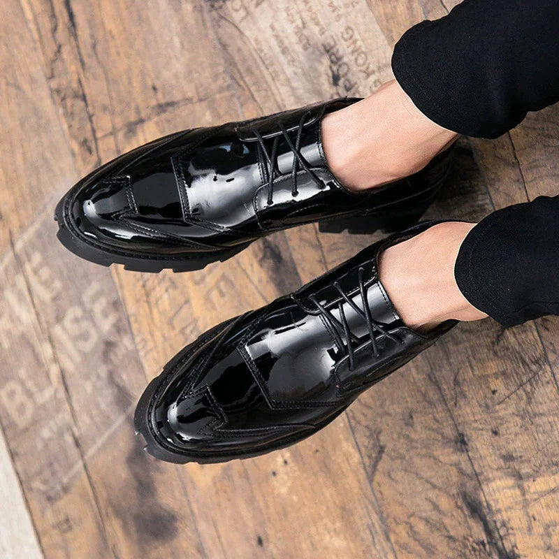 Men's Black Leather Formal Shoes, Pointed Toe, Style 7527