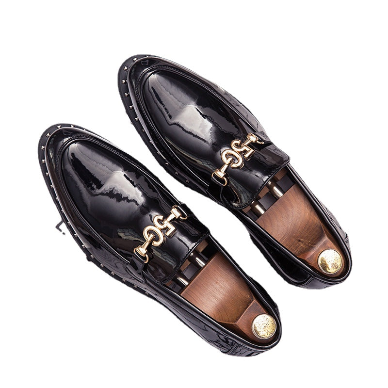 Men's Black Leather Formal Shoes, British Style, Height Increasing, Style 7255