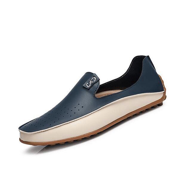 Men's Blue Leather Moccasin Loafers