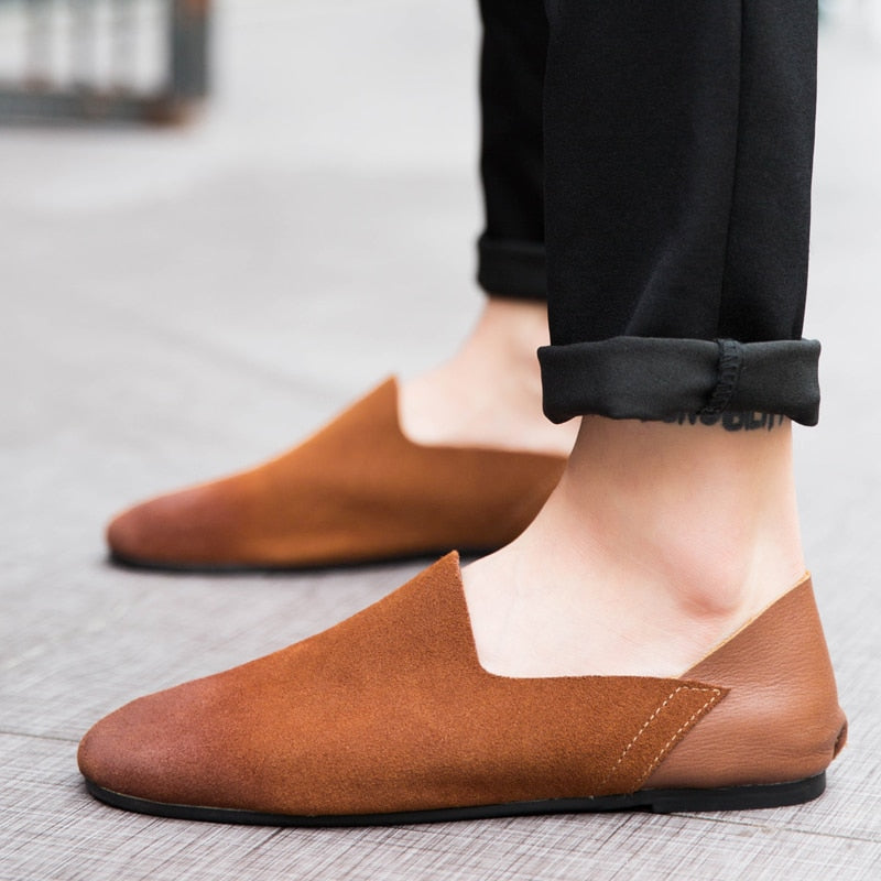 Men's Black Leather Loafers, Retro