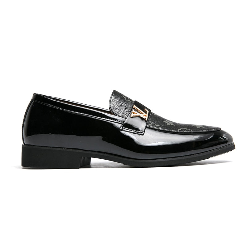 Men's Black Leather Driving Shoes, Business, Wedding, Style 2215