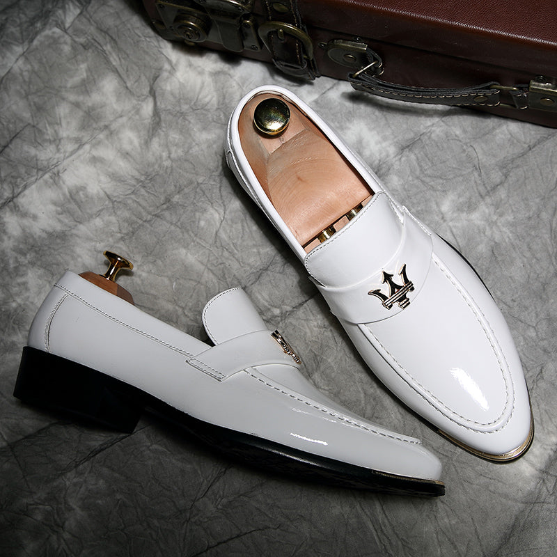 Men's White Leather Formal Shoes, Pointed Toe, Business