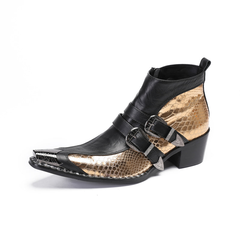 Men's Gold Leather Shoes, Pointed Toe
