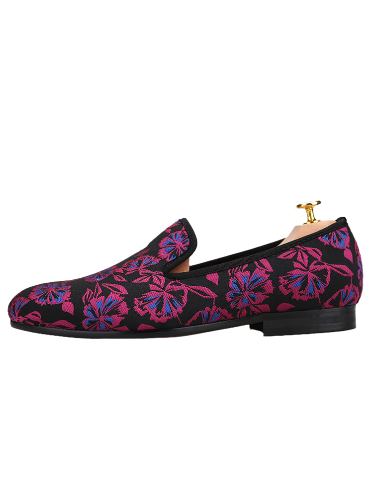 New imported carved satin fabric men's slip-on loafers European and American style smoking shoes