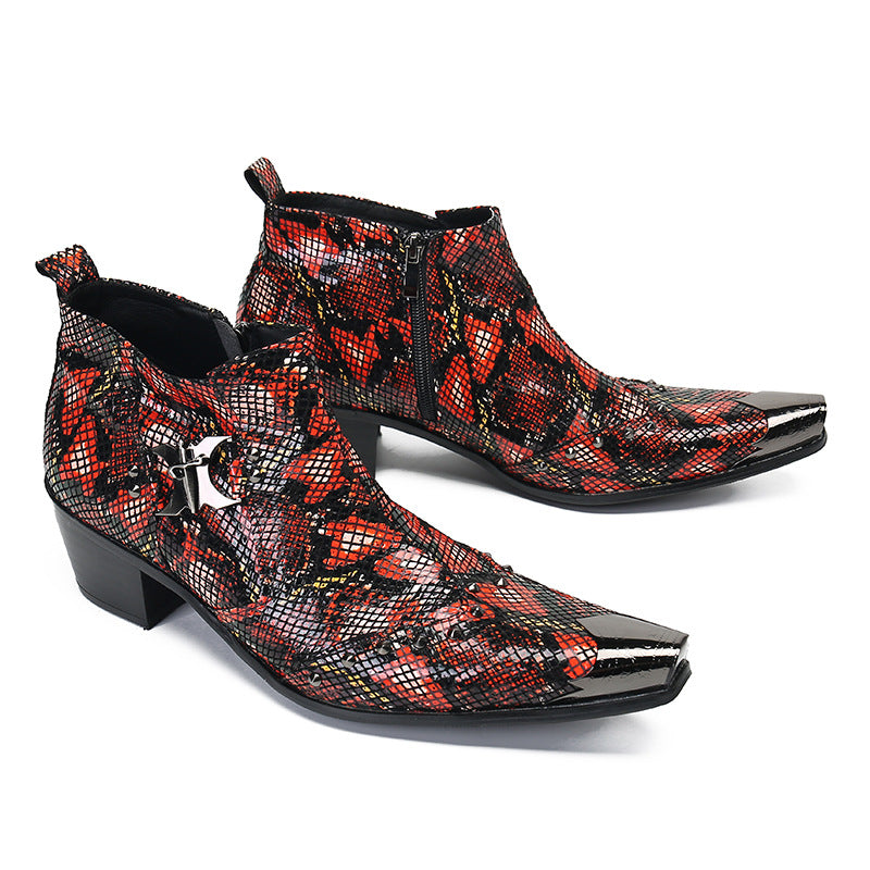 New Brogue Carved Chelsea Boots Korean Style Trendy Short Boots Men's High Top Leather Shoes Youth Brand Martin Boots