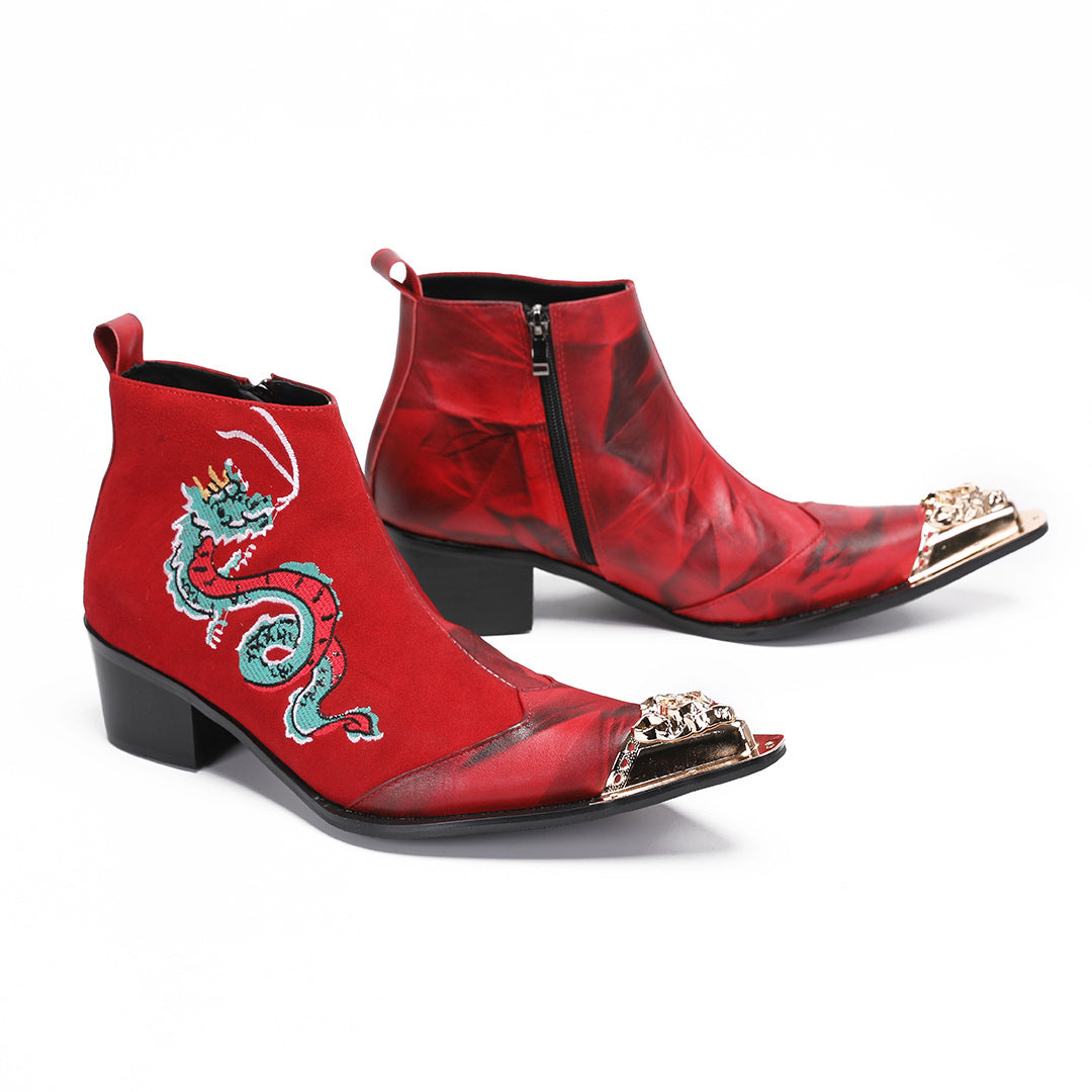 2024 new Martin boots men's tall embroidered boots riding boots Hanfu boots denim inner height increase medium tube autumn