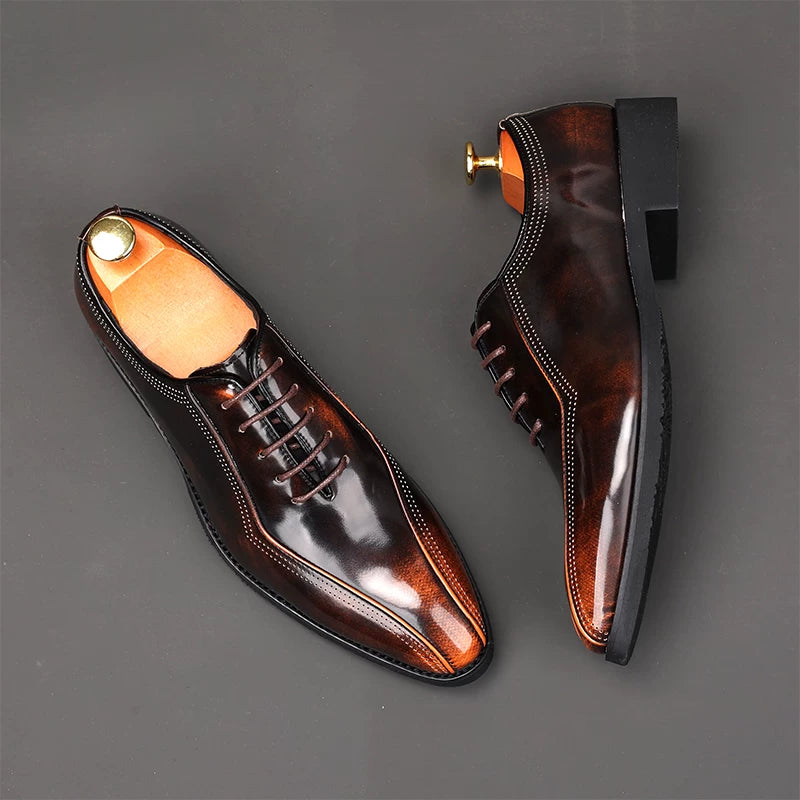 Men's Patent Leather Derby Shoes, Height Increasing, Pointed Toe