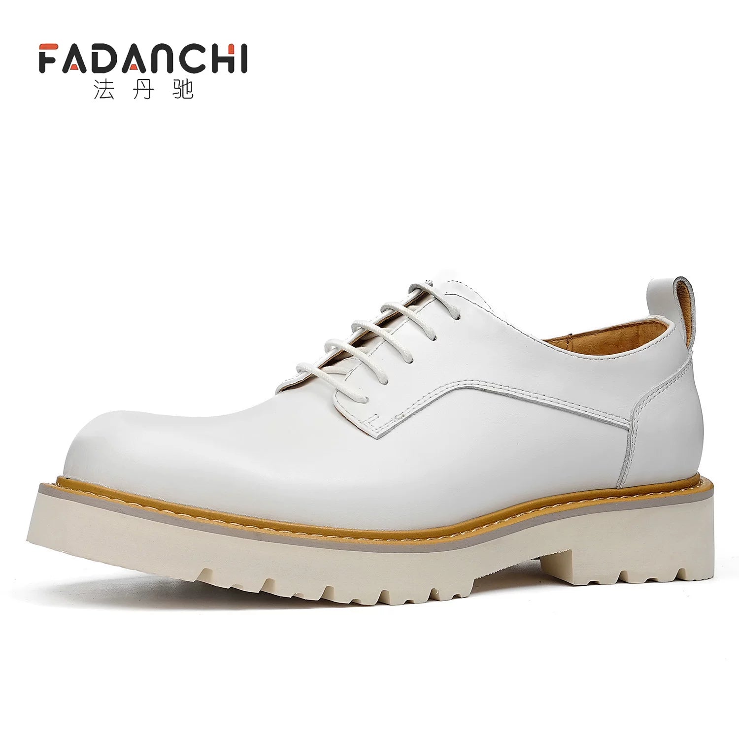 Men's White Genuine Leather Derby Shoes, Height Increasing, Business