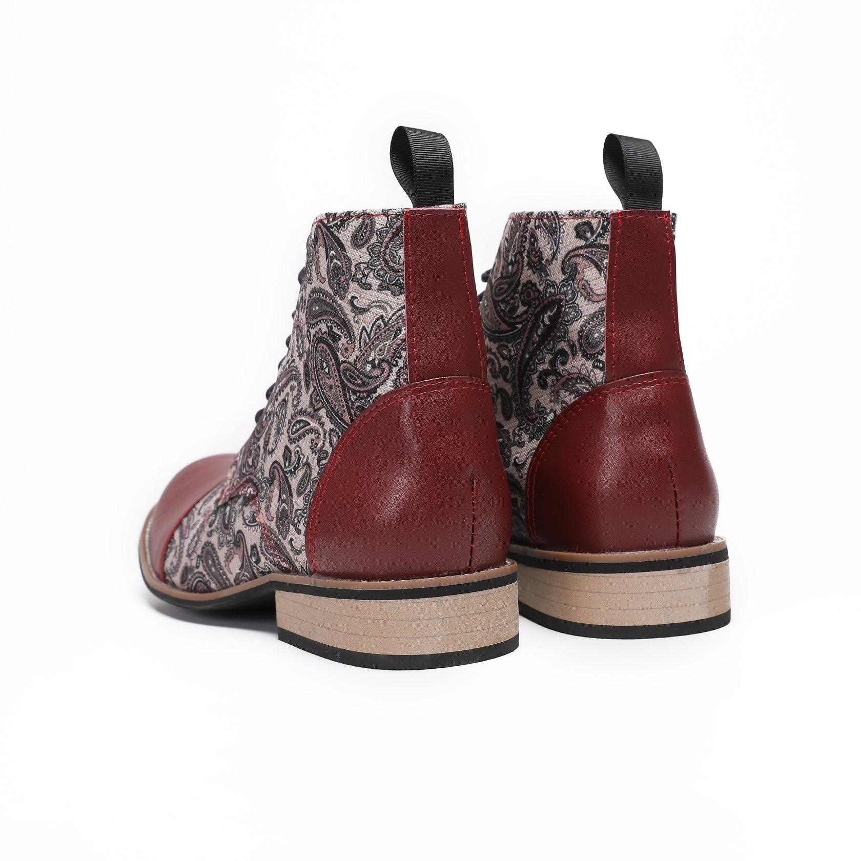 Men's Red Leather Boots – Embroidered