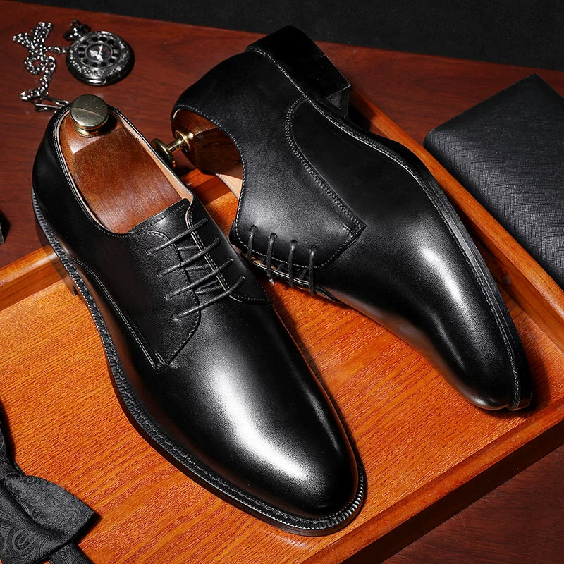 Men's Brown Genuine Leather Leather Shoes, Height Increasing, Handmade