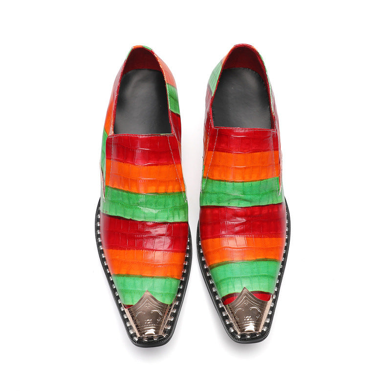 Men's Red Leather Loafers – British Style, Height Increasing