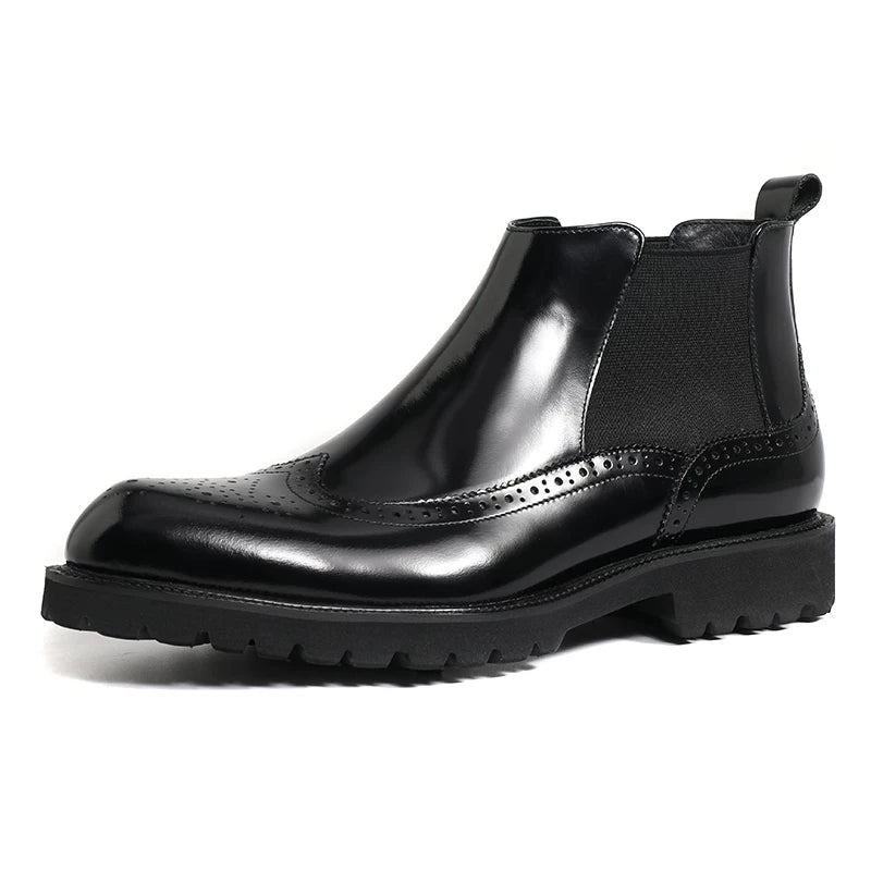 Men's Genuine Leather Chelsea Boots, Pointed Toe, Glossy