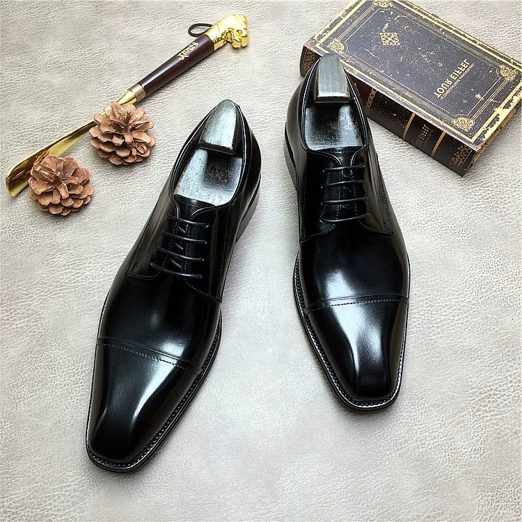 Men's Genuine Leather Derby Shoes, Square Toe, Business