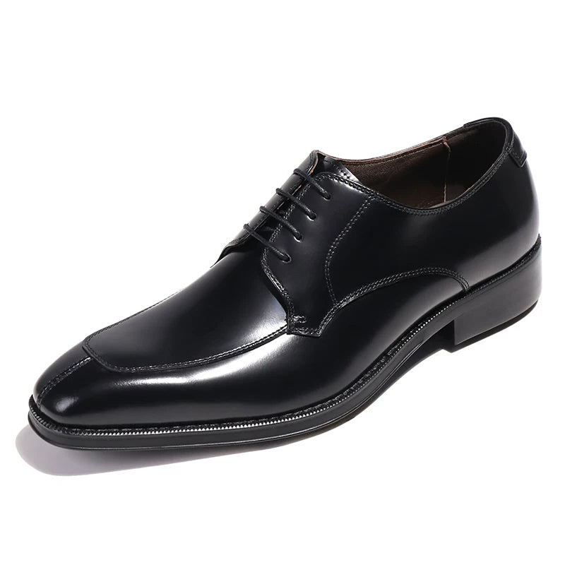 Men's Genuine Leather Derby Shoes, Handmade, Glossy