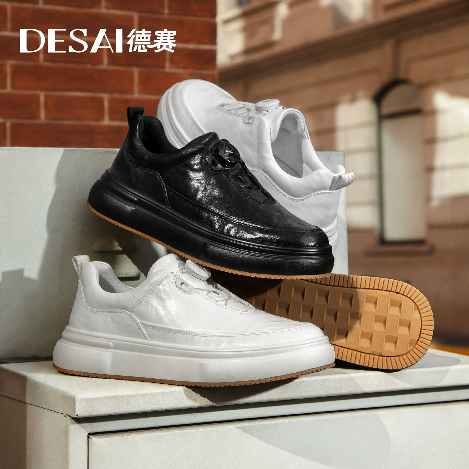 Men's Genuine Leather Casual Shoes, Breathable, Slip-On