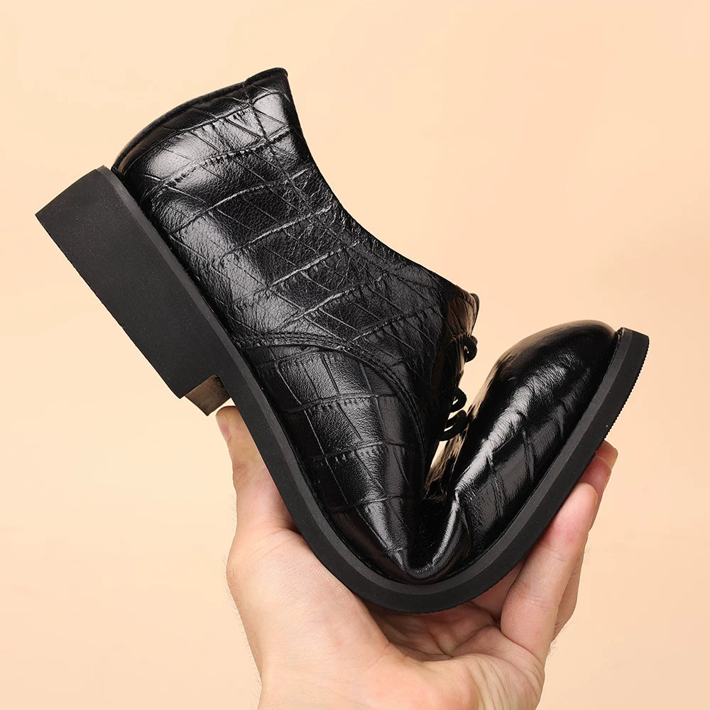 Men's Genuine Leather Derby Shoes, Height Increasing, Pointed Toe