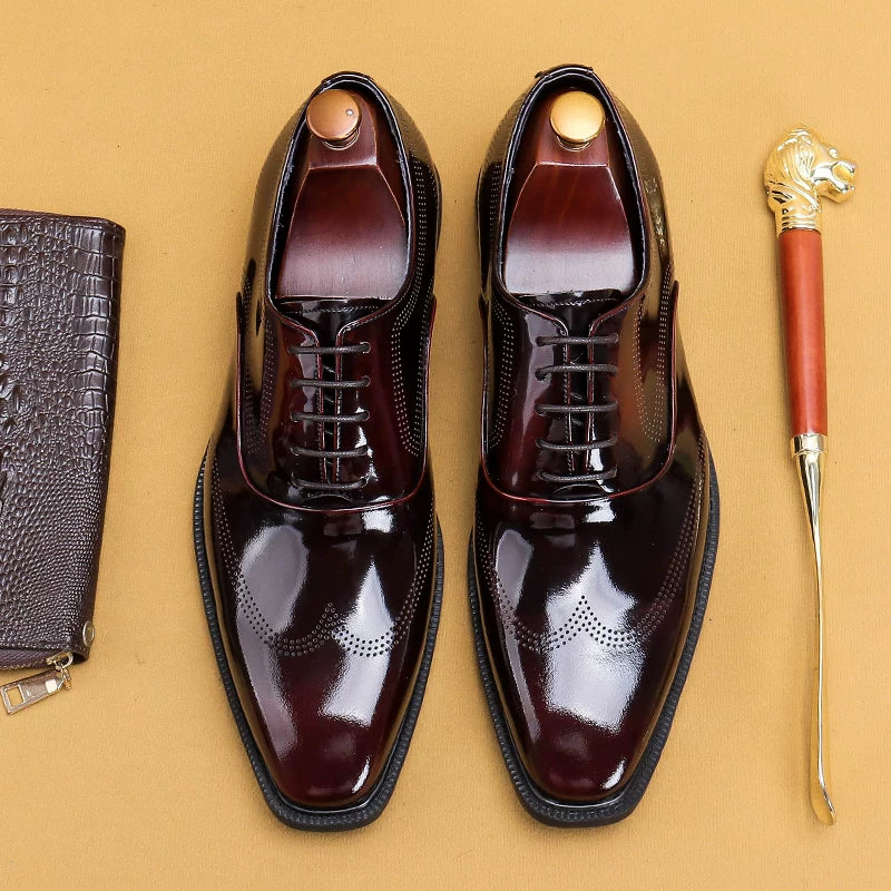 Men's Red Genuine Leather Leather Shoes, Patent Leather, Business