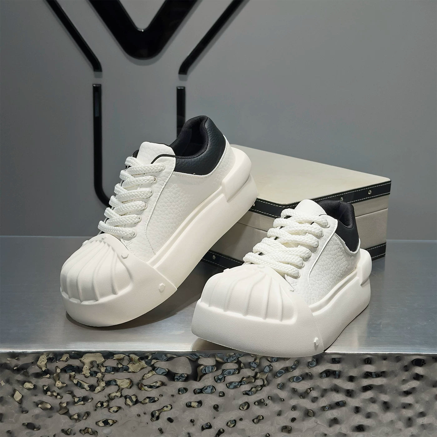 Men's Platform Low-Top Shell-Toe Minimalist Trendy White Sneakers Summer