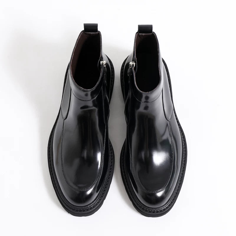Men's Genuine Leather Chelsea Boots, Glossy, British Style