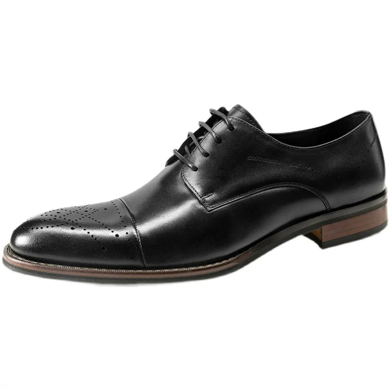 Men's Genuine Leather Derby Shoes, Pointed Toe, British Style