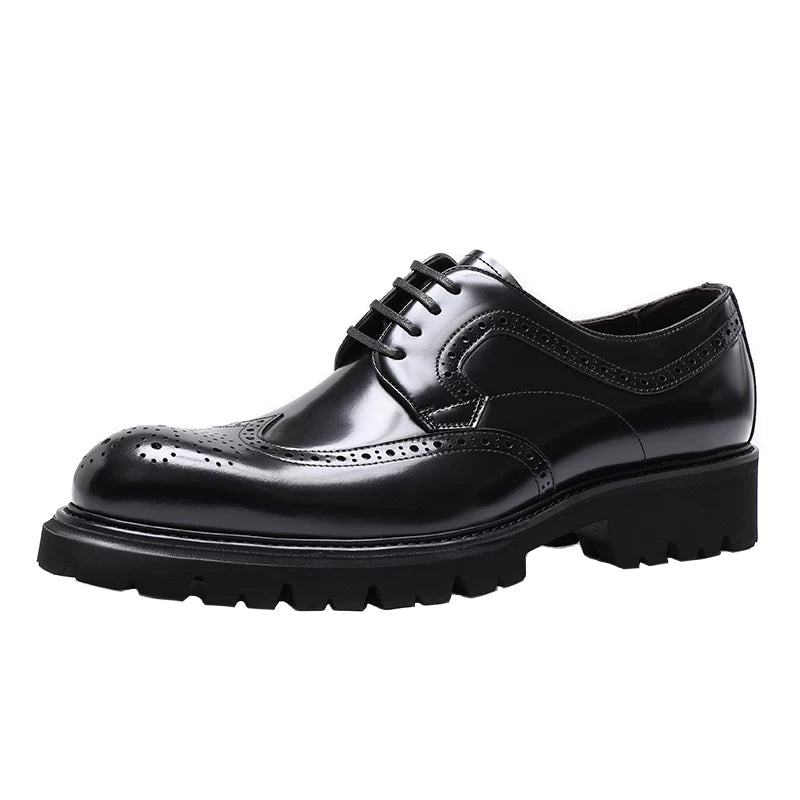 Men's Genuine Leather Derby Shoes, Height Increasing, Thick Sole