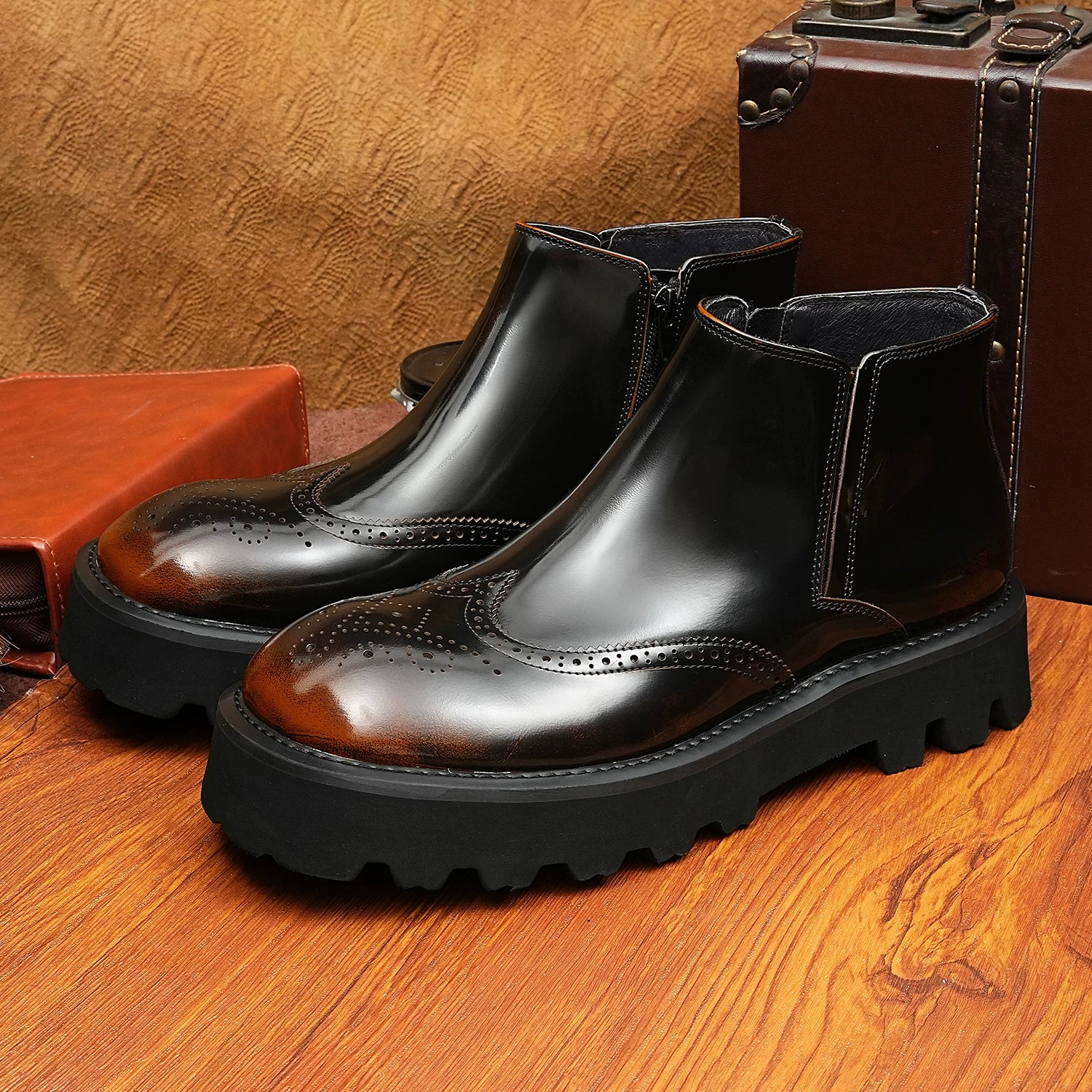 Men's Genuine Leather Martin Boots, Height Increasing, Thick Sole