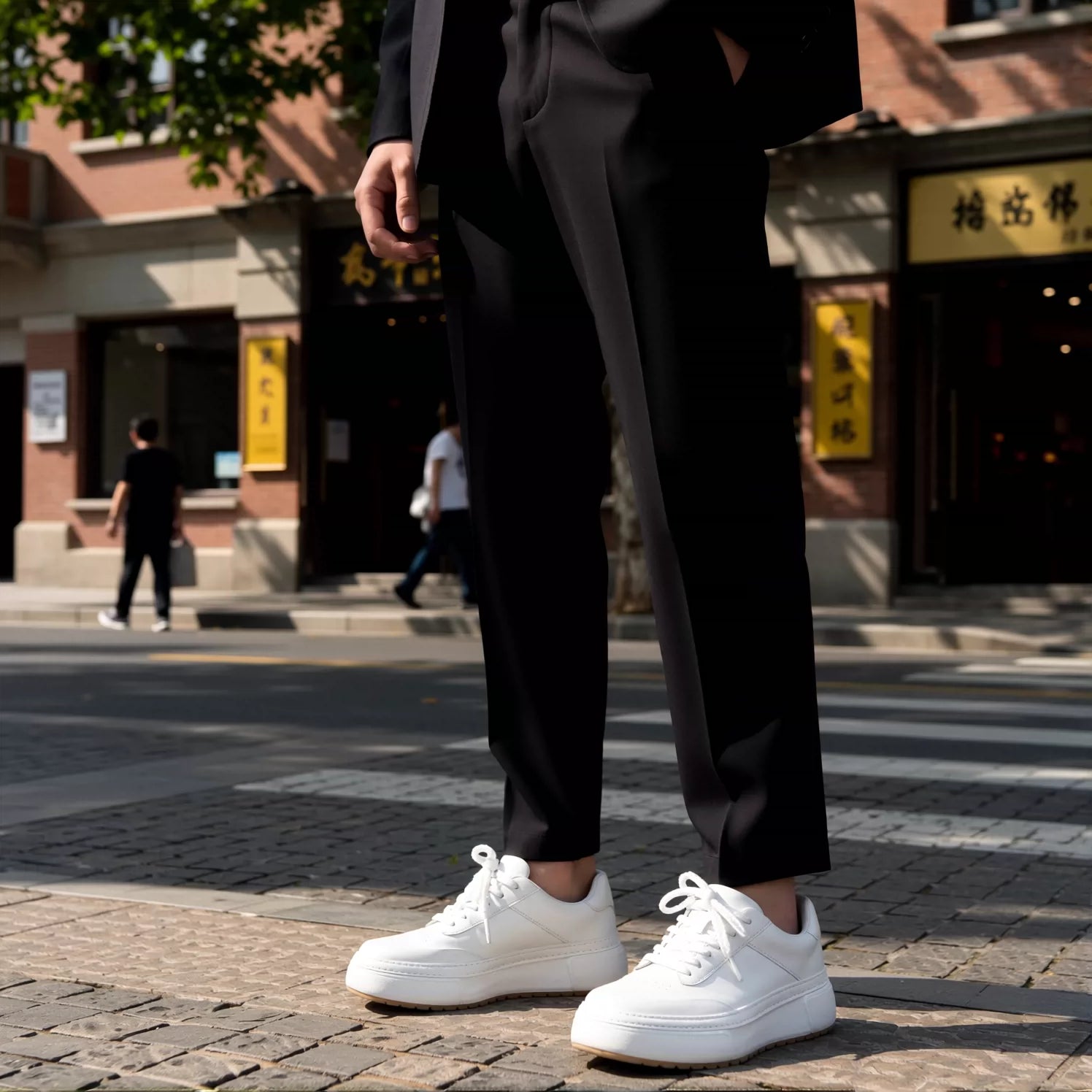 Men's Genuine Leather Skate Shoes, Height Increasing, Thick Sole
