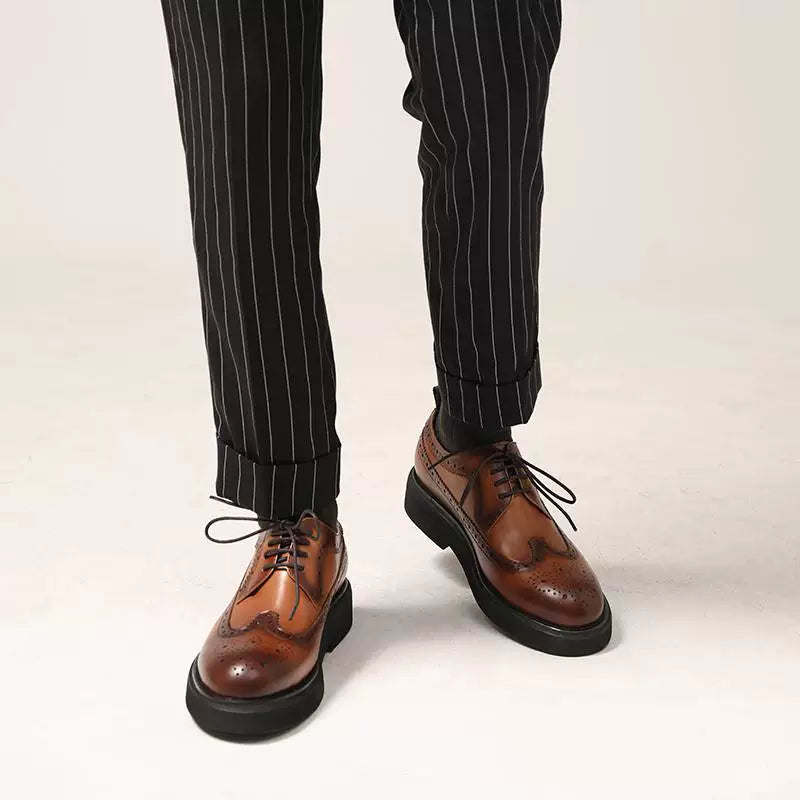 Men's Genuine Leather Derby Shoes, Height Increasing, Thick Sole