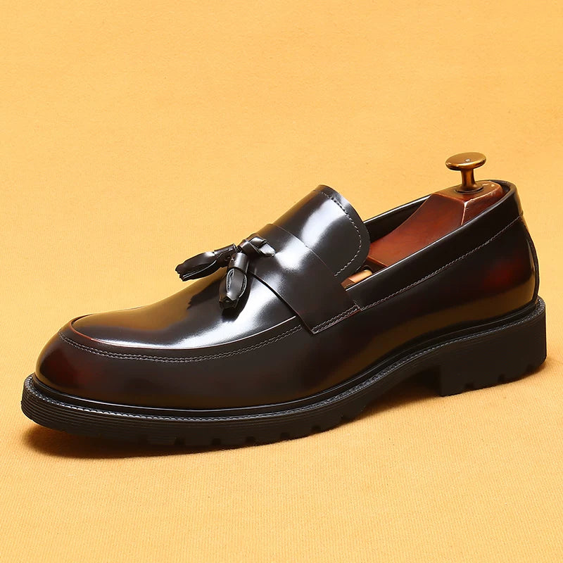 Men's Genuine Leather Loafers, Thick Sole, Patent Leather