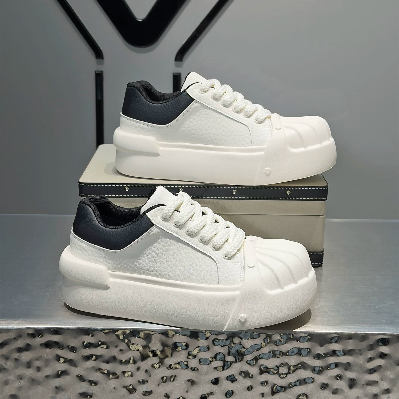 Men's Platform Low-Top Shell-Toe Minimalist Trendy White Sneakers Summer