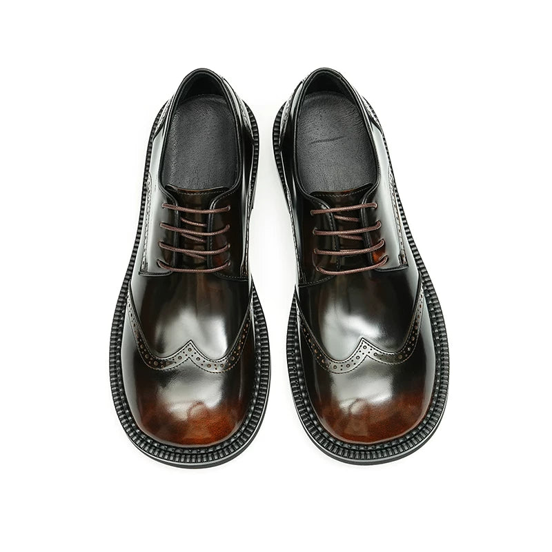 Men's Genuine Leather Leather Shoes, Round Toe, Glossy