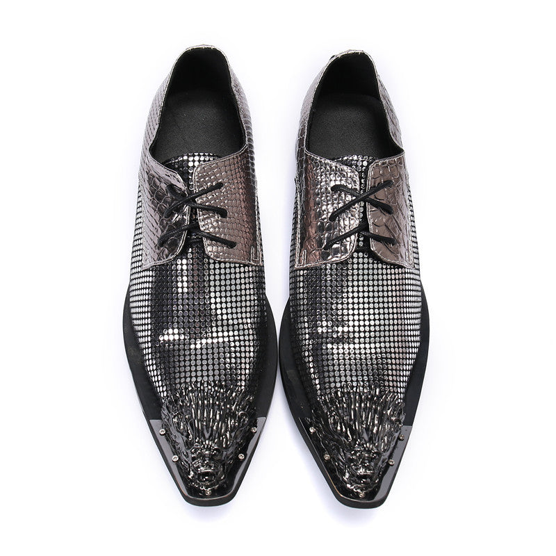 Leather shoes men's formal business high-end sense British casual inner heightening men's summer silver suit wedding groom's shoes