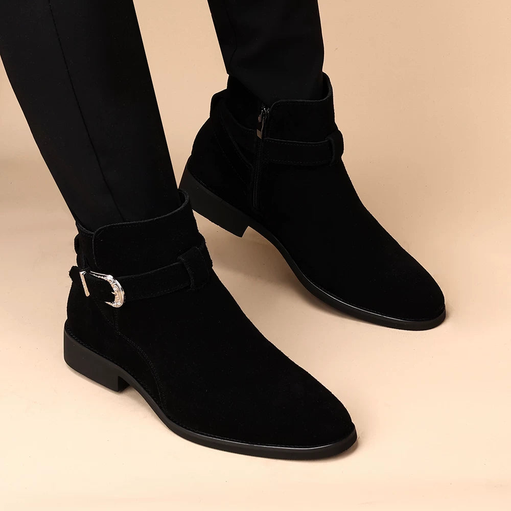 Men's Genuine Leather Martin Boots, Height Increasing, Suede