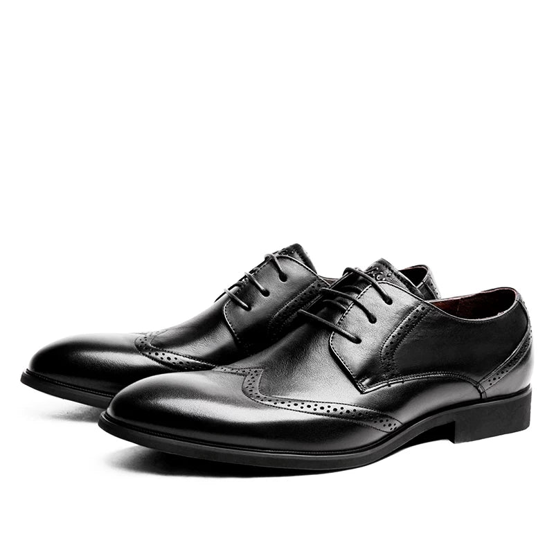 Men's Brown Leather Shoes, Height Increasing, Pointed Toe