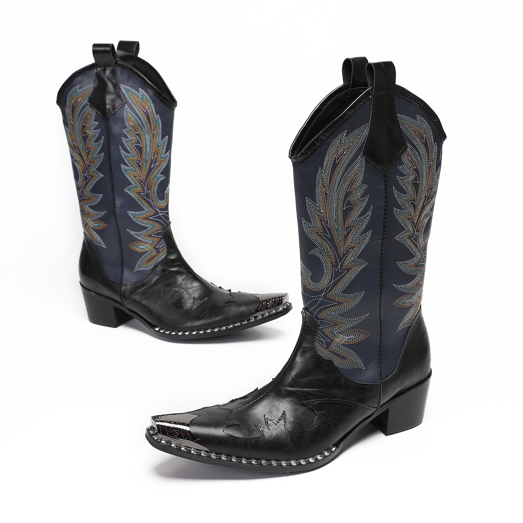 Men's Leather Boots – Embroidered, Retro – Style 211