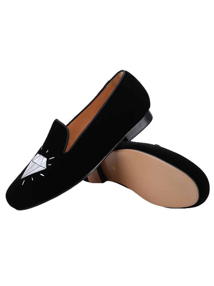European and American style hand-embroidered men's velvet loafers party wedding banquet style slip-on formal shoes smoking shoes large size